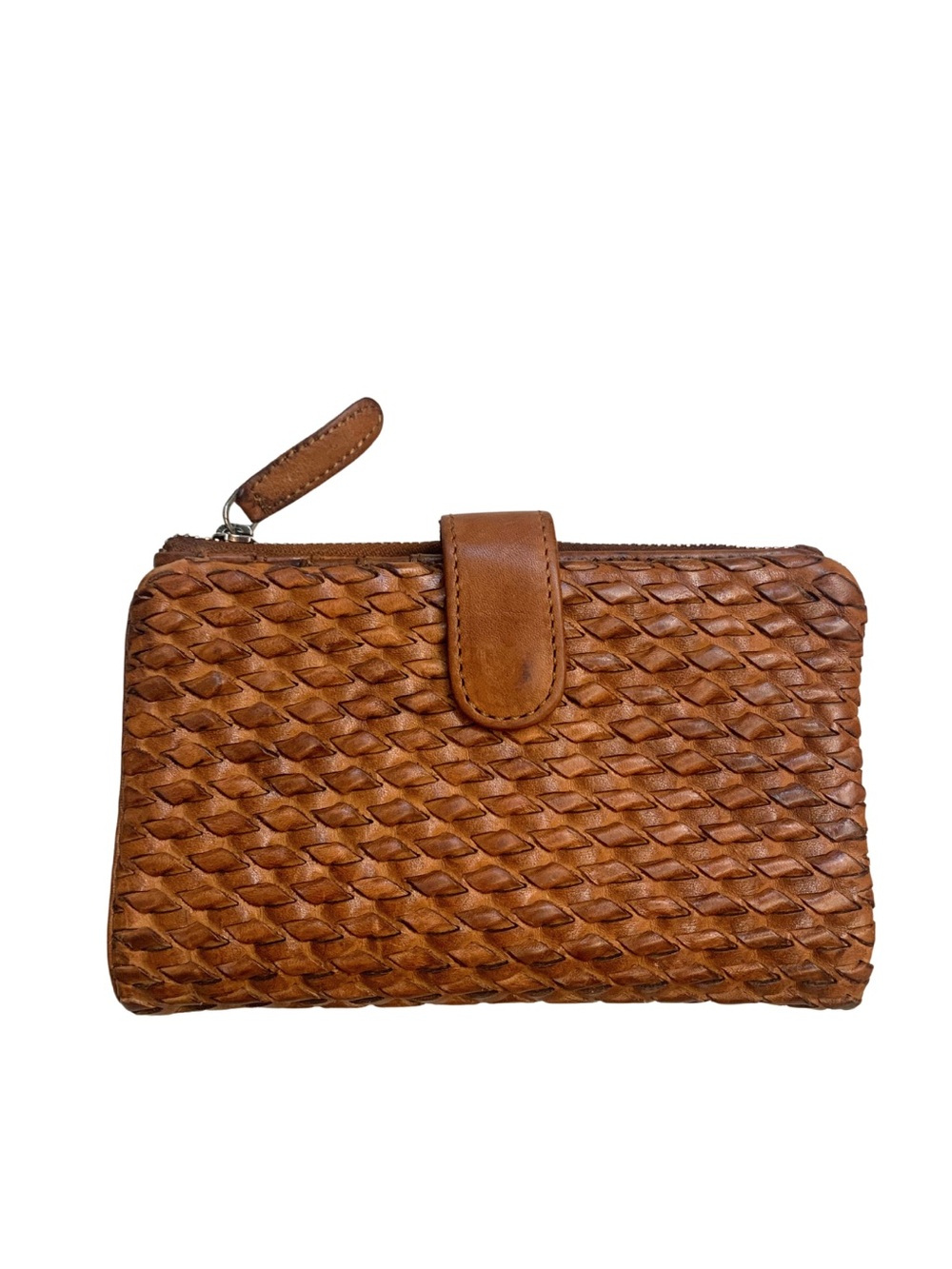 Vilenca Genuine Leather Woven Wallet Clutch Brown Card Slot Coin Boho Western